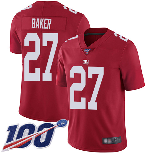 Men New York Giants #27 Deandre Baker Red Limited Red Inverted Legend 100th Season Football NFL Jersey->new york giants->NFL Jersey